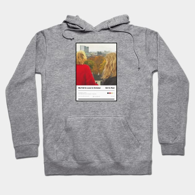 Girl in red merch hoodie shop